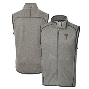 Men's Cutter & Buck Heather Gray Georgia Tech Yellow Jackets Mainsail Sweater-Knit Big & Tall Full-Zip Vest