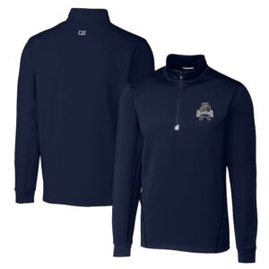 Men's Cutter & Buck Navy Utah State Aggies Big & Tall Traverse Stretch Quarter-Zip Pullover Top