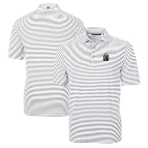 Men's Cutter & Buck Gray FIU Panthers Big & Tall Team Logo Virtue Eco Pique Stripe Recycled Polo