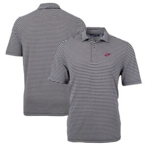 Men's Cutter & Buck Black New Mexico State Aggies Big & Tall Team Logo Virtue Eco Pique Stripe Recycled Polo