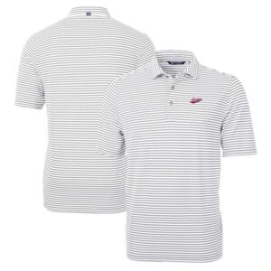 Men's Cutter & Buck Gray New Mexico State Aggies Big & Tall Team Logo Virtue Eco Pique Stripe Recycled Polo