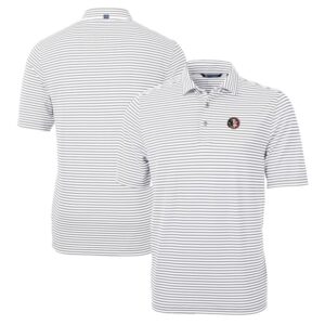 Men's Cutter & Buck Gray Florida State Seminoles Big & Tall Team Logo Virtue Eco Pique Stripe Recycled Polo