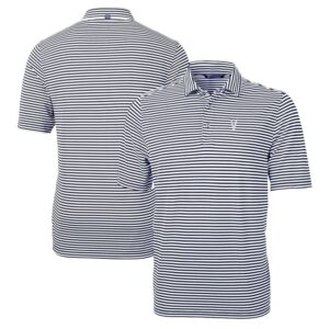 Men's Cutter & Buck Navy Villanova Wildcats Big & Tall Team Logo Virtue Eco Pique Stripe Recycled Polo