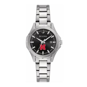 Women's Bulova Black Nebraska Huskers Stainless Steel Sport Classic Watch