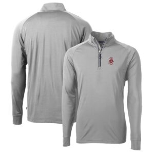 Men's Cutter & Buck Gray Washington State Cougars Adapt Eco Knit Stretch Recycled Quarter-Zip Pullover Top