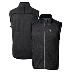 Men's Cutter & Buck Heather Charcoal Villanova Wildcats Mainsail Sweater-Knit Full-Zip Vest