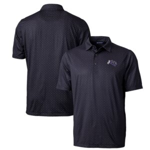 Men's Cutter & Buck Black Stephen F Austin Lumberjacks Primary Team Logo Pike Double Dot Print Stretch Polo