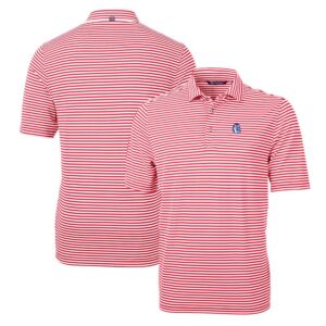 Men's Cutter & Buck Red Fresno State Bulldogs Throwback Logo Virtue Eco Pique Stripe Recycled Polo