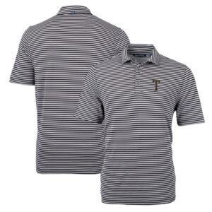 Men's Cutter & Buck Black Georgia Tech Yellow Jackets Throwback Logo Virtue Eco Pique Stripe Recycled Polo