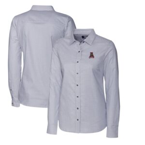 Women's Cutter & Buck Charcoal Alabama Crimson Tide Oxford Stripe Stretch Long Sleeve Button-Up Shirt