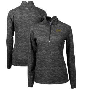 Women's Cutter & Buck Black George Mason Patriots Traverse Camo Print Stretch Quarter-Zip Pullover Top