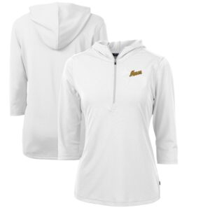 Women's Cutter & Buck White George Mason Patriots Vault Virtue Eco Pique Recycled Half-Zip Pullover Hoodie