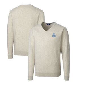 Men's Cutter & Buck Oatmeal Detroit Lions Throwback Logo Lakemont Tri-Blend Big & Tall V-Neck Pullover Sweater