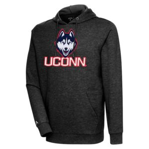 Men's Antigua Heather Black UConn Huskies Logo Action Pullover Hoodie