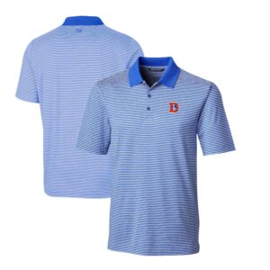 Men's Cutter & Buck Blue Denver Broncos Throwback Logo Forge Tonal Stripe Stretch Polo