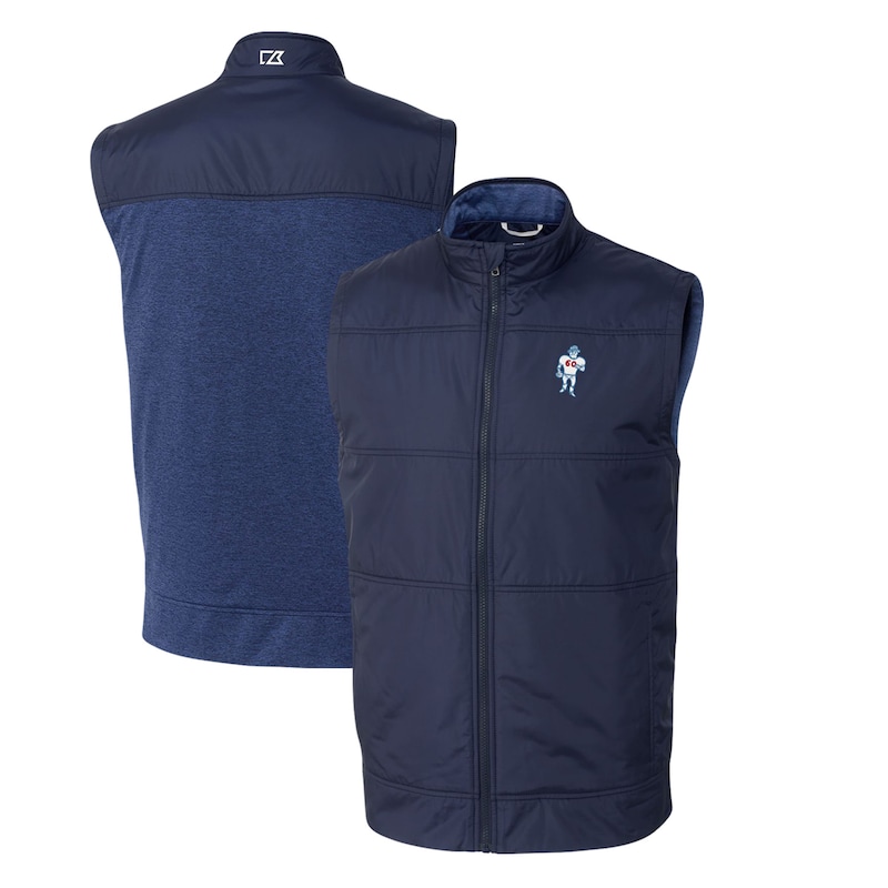 Men's Cutter & Buck Navy Houston Oilers Throwback Logo Stealth Hybrid Quilted Windbreaker Full-Zip Vest