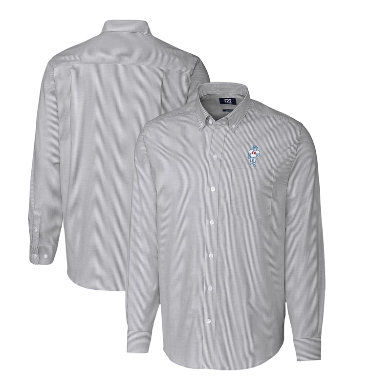 Men's Cutter & Buck Charcoal Houston Oilers Throwback Logo Stretch Oxford Stripe Long Sleeve Button Down Shirt