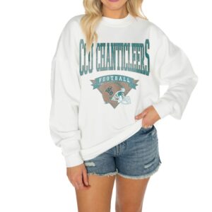 Women's Gameday Couture White Coastal Carolina Chanticleers Good Vibes Premium Fleece Drop Shoulder Pullover Sweatshirt