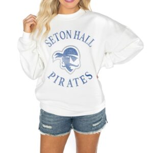 Women's Gameday Couture White Seton Hall Pirates Good Vibes Premium Fleece Drop Shoulder Pullover Sweatshirt
