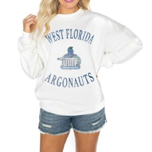 Women's Gameday Couture White West Florida Argonauts Good Vibes Premium Fleece Drop Shoulder Pullover Sweatshirt