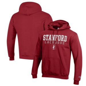 Men's Champion Cardinal Stanford Cardinal Stack Logo Lacrosse Powerblend Pullover Hoodie