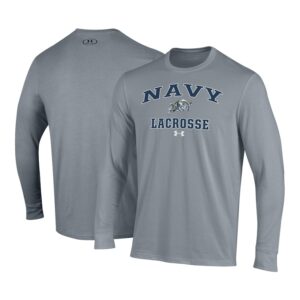 Men's Under Armour Gray Navy Midshipmen Lacrosse Arch Over Performance Long Sleeve T-Shirt