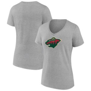 Women's Heather Gray Minnesota Wild Primary Logo Team V-Neck T-Shirt