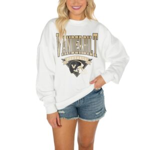 Women's Gameday Couture White Vanderbilt Commodores Drop Shoulder Fleece Drop Pullover Sweatshirt