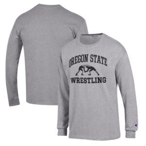 Men's Champion Gray Oregon State Beavers Wrestling Icon Long Sleeve T-Shirt