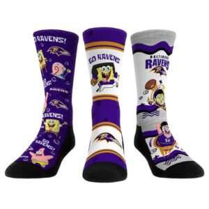 Unisex Rock Em Socks Baltimore Ravens NFL x Nickelodeon Spongebob Squarepants 3-Pack Crew Socks Set