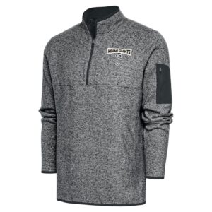 Men's Antigua Heather Charcoal Miami Giants Fortune Quarter-Zip Pullover Jacket