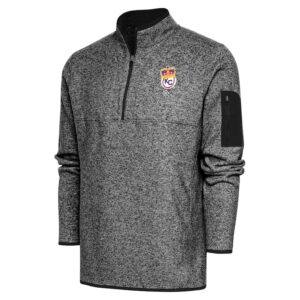 Men's Antigua Heather Black Kansas City Monarchs Fortune Quarter-Zip Pullover Jacket