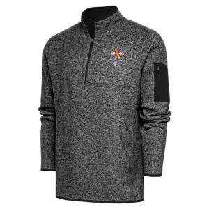 Men's Antigua Heather Black Cuban Giants Fortune Quarter-Zip Pullover Jacket