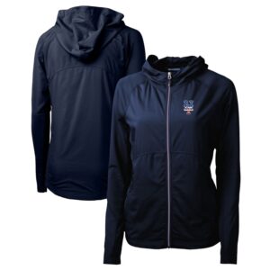 Women's Cutter & Buck Navy New York Mets Americana Logo Adapt Eco Knit Hybrid Recycled Full-Zip Hoodie