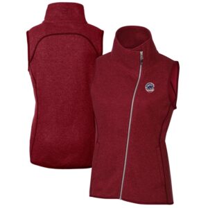 Women's Cutter & Buck Cardinal Chicago Cubs Americana Logo Mainsail Sweater-Knit Full-Zip Asymmetrical Vest