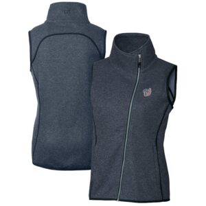 Women's Cutter & Buck Heather Navy Washington Nationals Americana Logo Mainsail Sweater-Knit Full-Zip Asymmetrical Vest