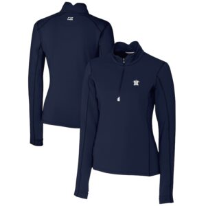 Women's Cutter & Buck Navy Houston Astros Americana Logo DryTec Traverse Stretch Quarter-Zip Pullover Top