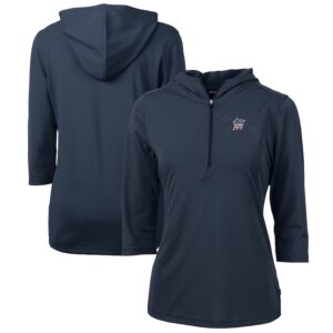 Women's Cutter & Buck Navy Miami Marlins Americana Logo DryTec Virtue Eco Pique Recycled Half-Zip Pullover Hoodie
