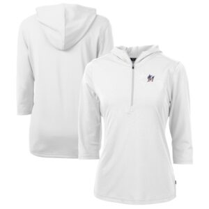 Women's Cutter & Buck White Miami Marlins Americana Logo DryTec Virtue Eco Pique Recycled Half-Zip Pullover Hoodie
