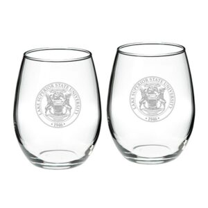 Lake Superior State Lakers Team Graphic Two-Piece 21oz. Stemless Wine Glass Set