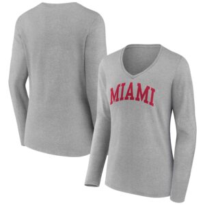 Women's Gray Miami University RedHawks Basic Arch Long Sleeve V-Neck T-Shirt