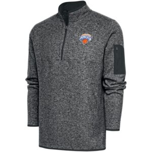 Men's Antigua  Heather Charcoal Westchester Knicks Big & Tall Fortune Quarter-Zip Pullover Jacket