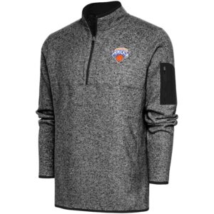Men's Antigua  Heather Black Westchester Knicks Big & Tall Fortune Quarter-Zip Pullover Jacket