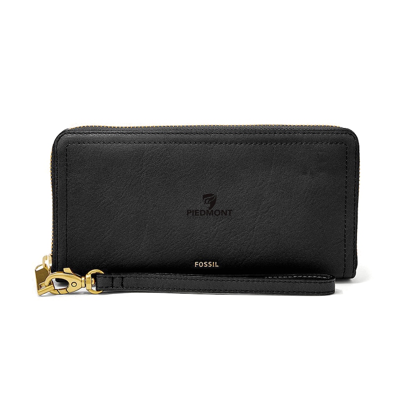 Women's Black Piedmont Technical College Fossil Leather Logan RFID Zip Around Clutch