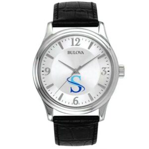 Men's Southern West Virginia Community and Technical College Bulova Silver-Tone Stainless Steel Watch with Leather Strap