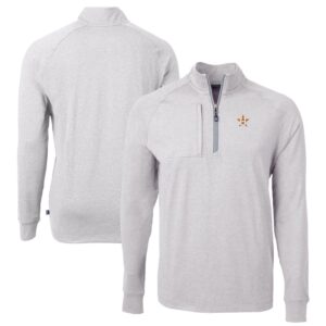 Men's Cutter & Buck Heather Gray Houston Astros Adapt Eco Knit Stretch Recycled Quarter-Zip Pullover Top