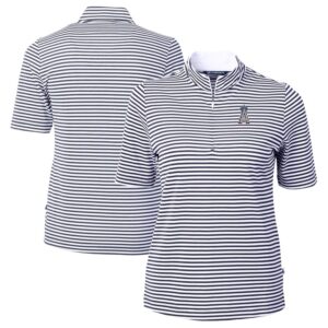 Women's Cutter & Buck Navy Los Angeles Angels Virtue Eco Pique Stripe Recycled Quarter-Zip Pullover Top