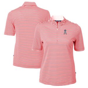 Women's Cutter & Buck Red Los Angeles Angels Virtue Eco Pique Stripe Recycled Quarter-Zip Pullover Top