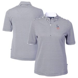 Women's Cutter & Buck Navy Los Angeles Dodgers Virtue Eco Pique Stripe Recycled Quarter-Zip Pullover Top