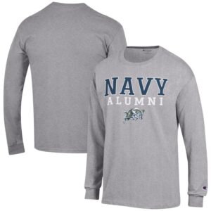 Men's Champion  Gray Navy Midshipmen Alumni Logo Stack Long Sleeve T-Shirt